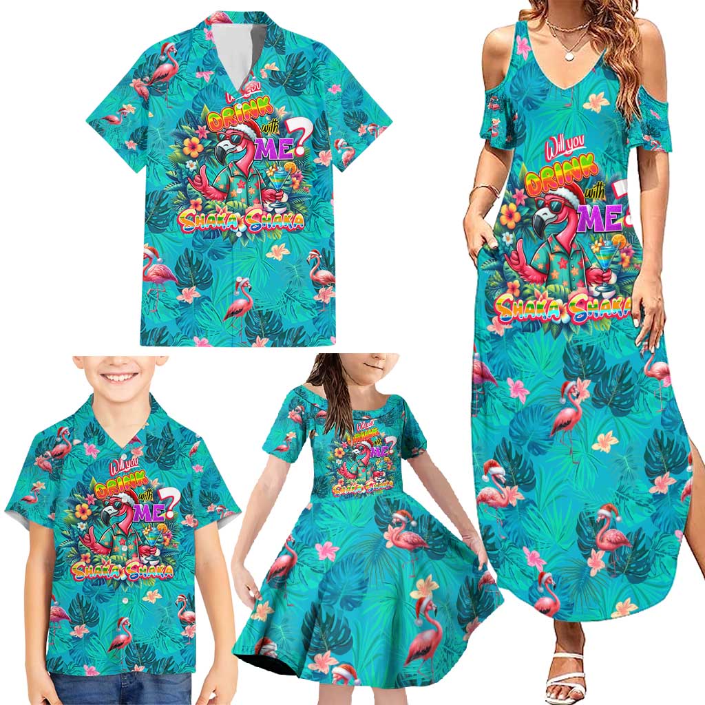 Tropical Flamingo Christmas Family Matching Summer Maxi Dress and Hawaiian Shirt Shaka Shaka Will You Drink With Me - Wonder Print Shop
