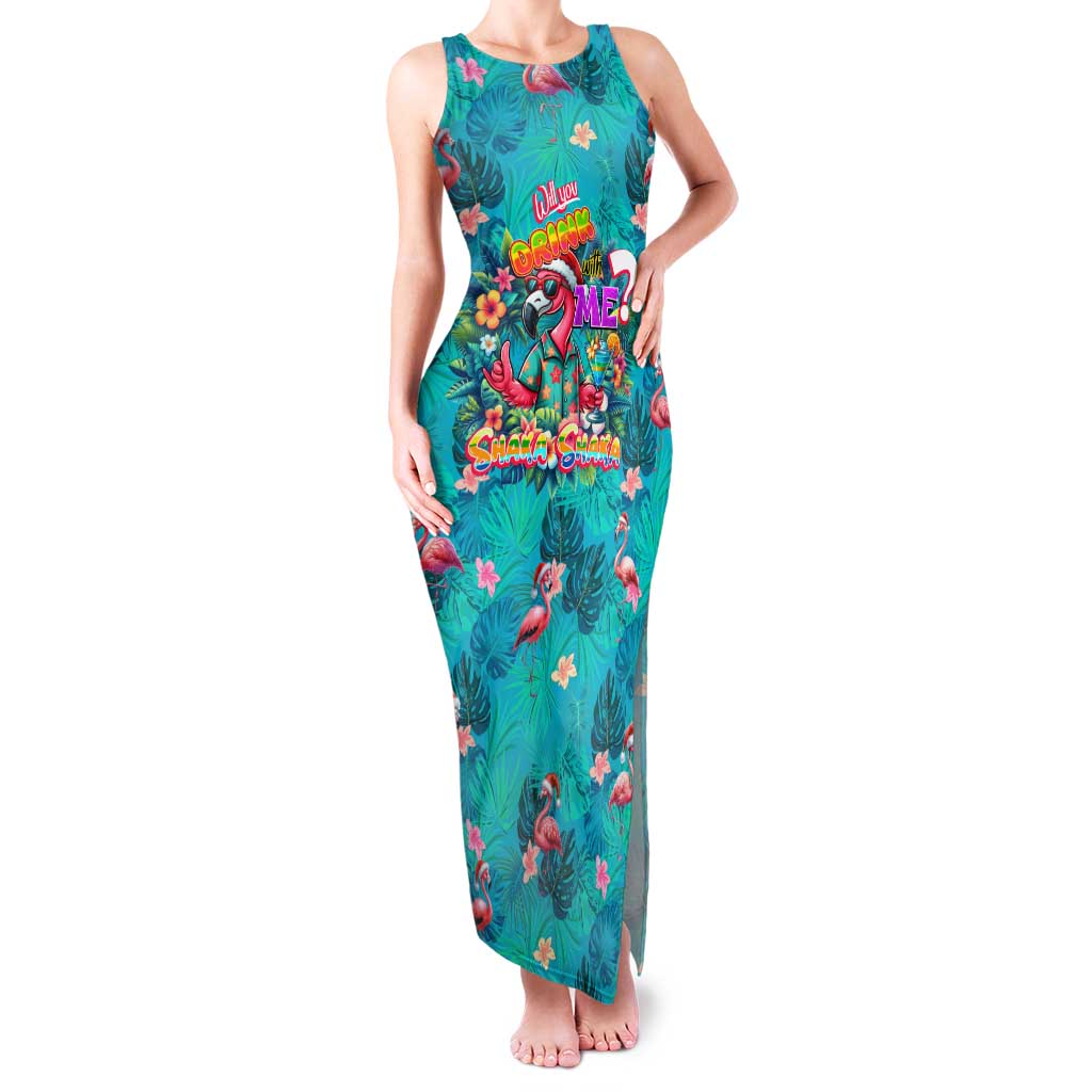 Tropical Flamingo Christmas Family Matching Tank Maxi Dress and Hawaiian Shirt Shaka Shaka Will You Drink With Me - Wonder Print Shop