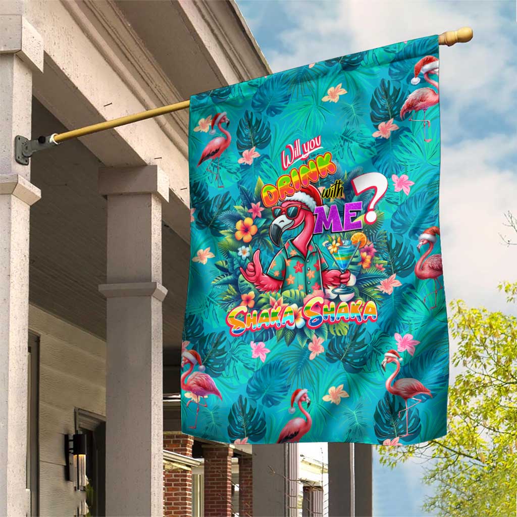 Tropical Flamingo Christmas Garden Flag Shaka Shaka Will You Drink With Me - Wonder Print Shop
