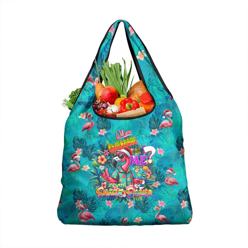 Tropical Flamingo Christmas Grocery Bag Shaka Shaka Will You Drink With Me - Wonder Print Shop