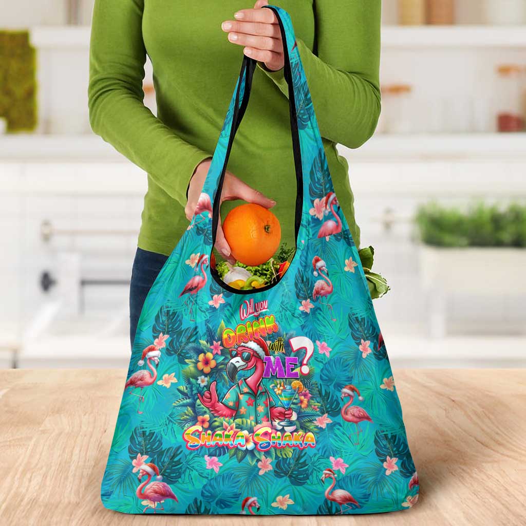 Tropical Flamingo Christmas Grocery Bag Shaka Shaka Will You Drink With Me - Wonder Print Shop