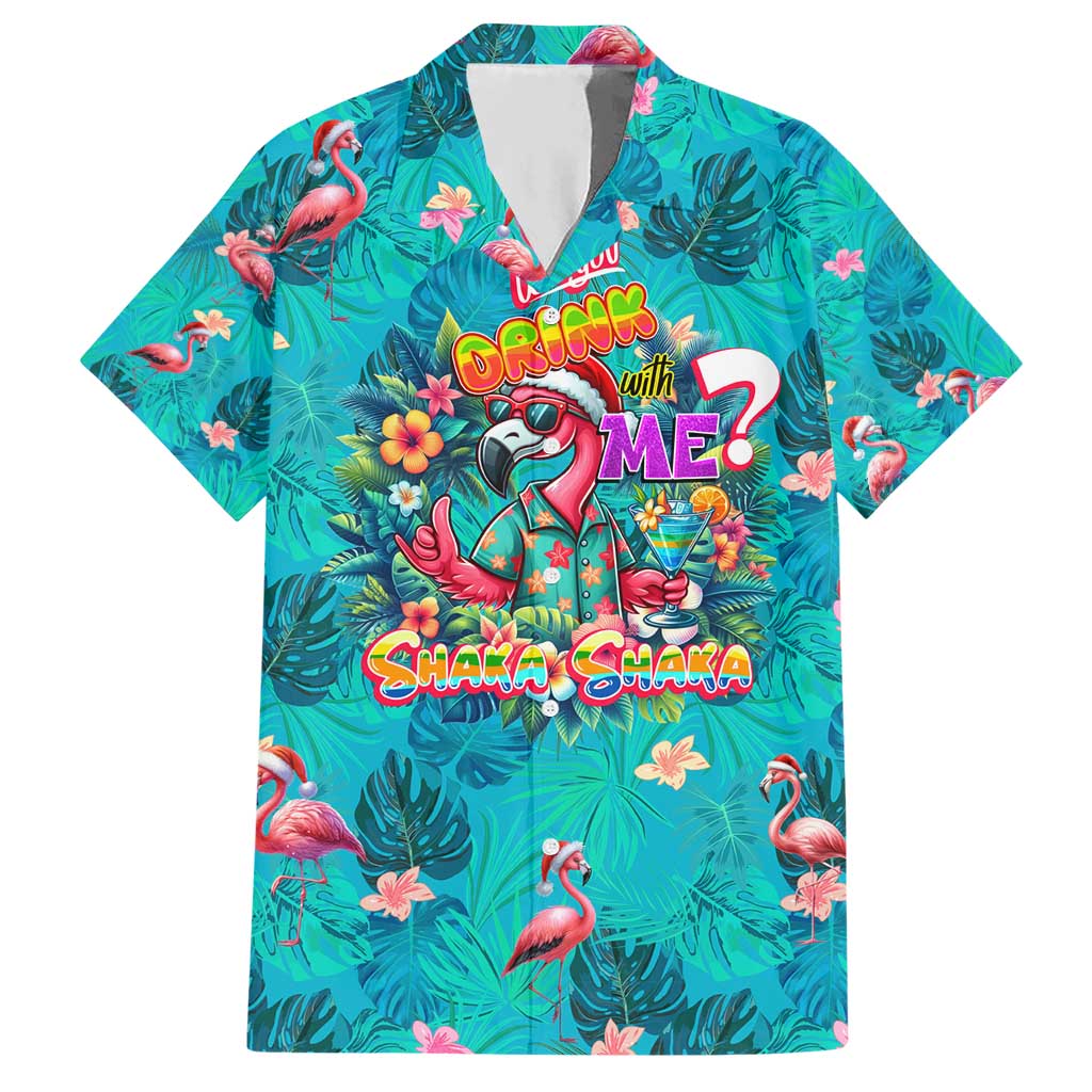 Tropical Flamingo Christmas Hawaiian Shirt Shaka Shaka Will You Drink With Me - Wonder Print Shop