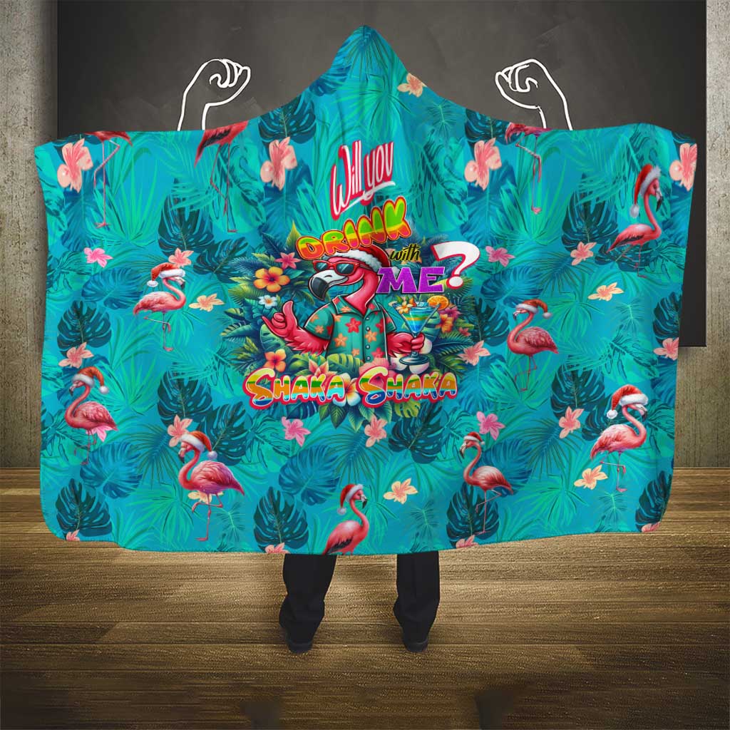 Tropical Flamingo Christmas Hooded Blanket Shaka Shaka Will You Drink With Me - Wonder Print Shop