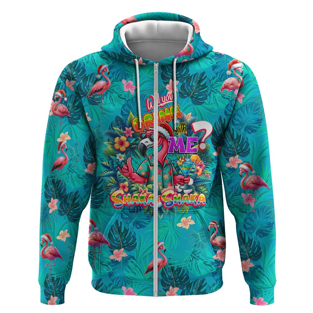 Tropical Flamingo Christmas Hoodie Shaka Shaka Will You Drink With Me - Wonder Print Shop