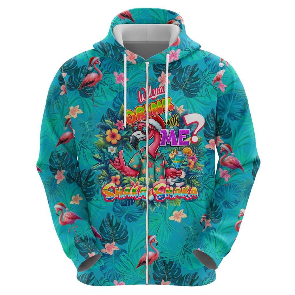 Tropical Flamingo Christmas Hoodie Shaka Shaka Will You Drink With Me - Wonder Print Shop