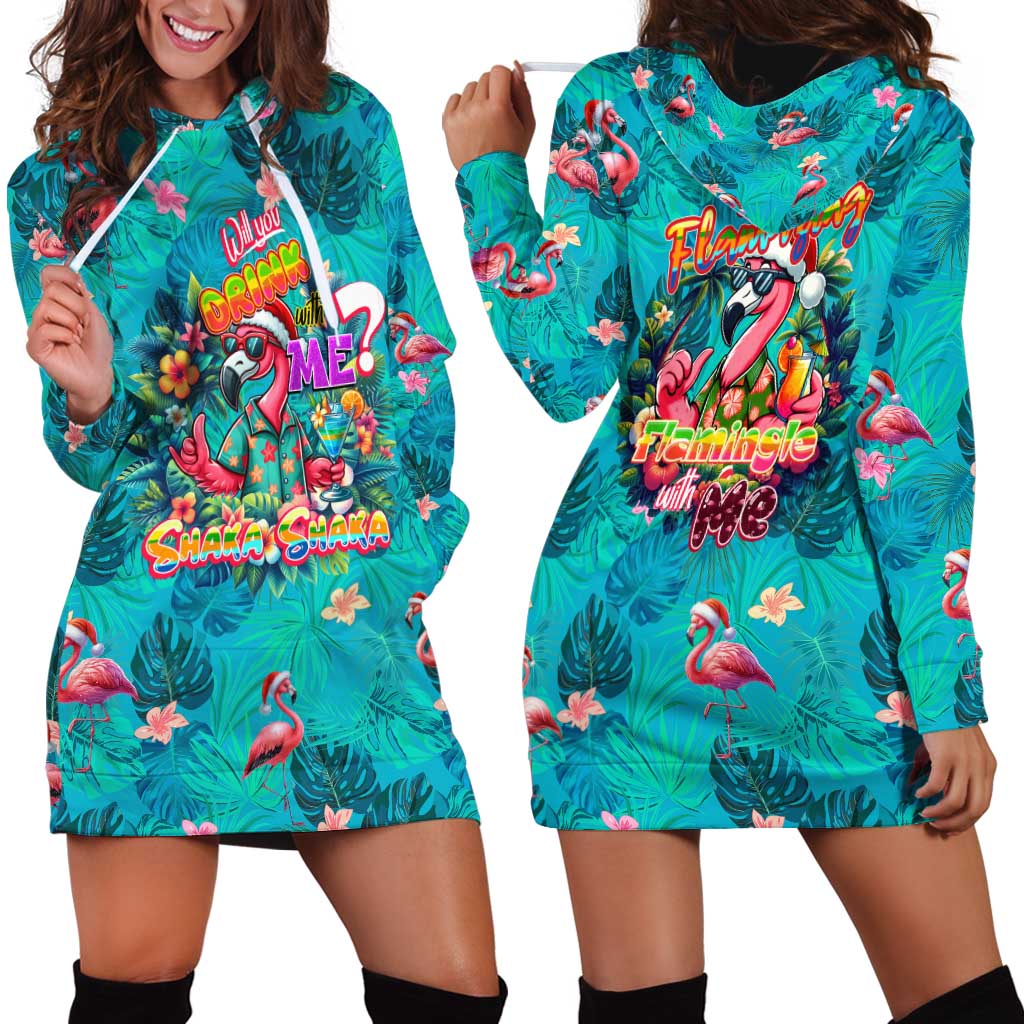 Tropical Flamingo Christmas Hoodie Dress Shaka Shaka Will You Drink With Me - Wonder Print Shop