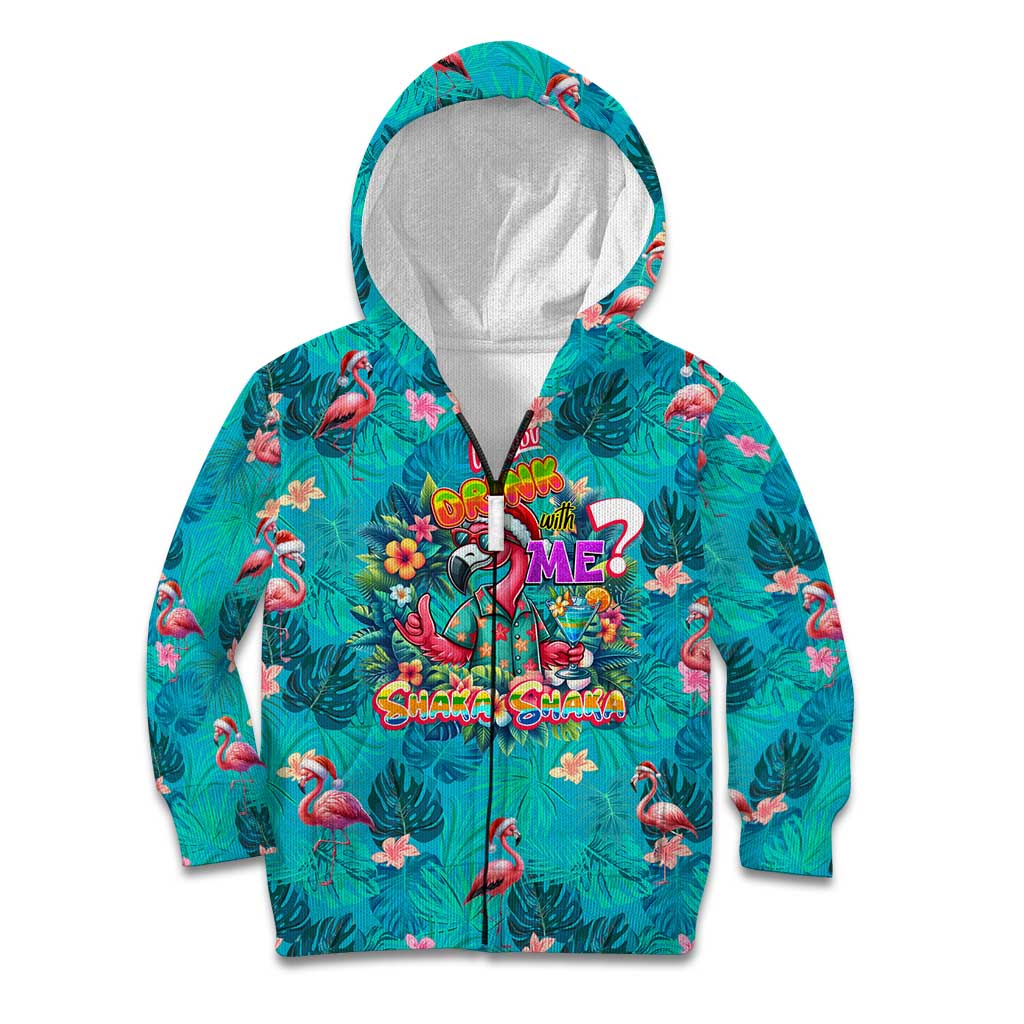 Tropical Flamingo Christmas Kid Hoodie Shaka Shaka Will You Drink With Me - Wonder Print Shop