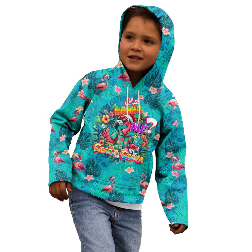Tropical Flamingo Christmas Kid Hoodie Shaka Shaka Will You Drink With Me - Wonder Print Shop