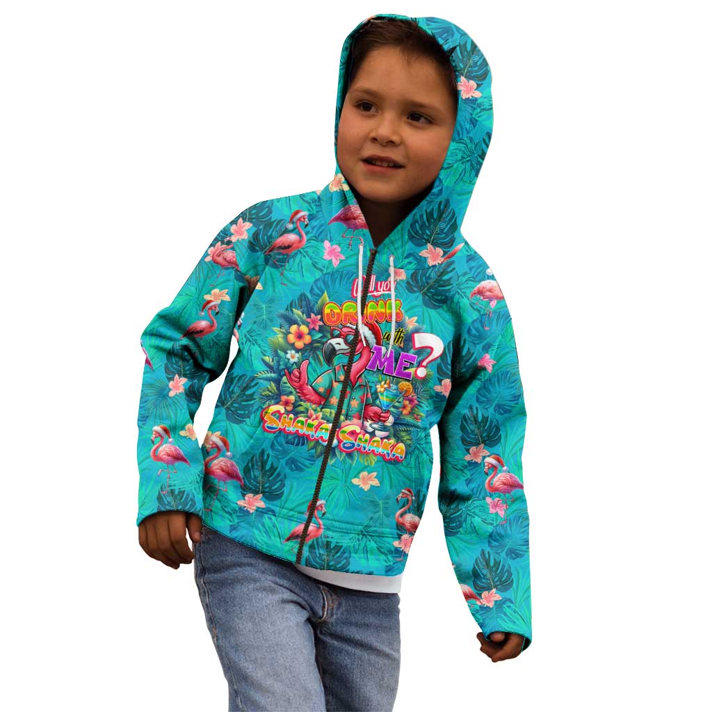 Tropical Flamingo Christmas Kid Hoodie Shaka Shaka Will You Drink With Me - Wonder Print Shop