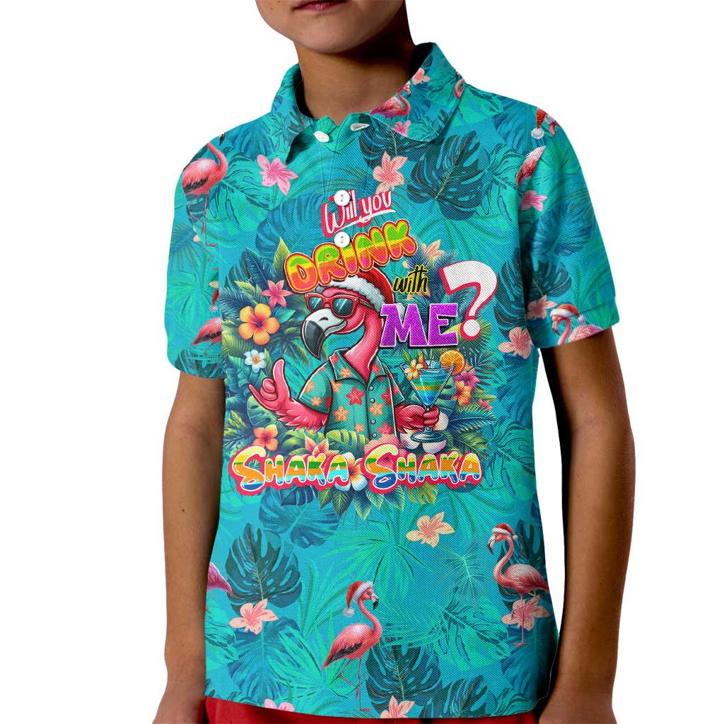 Tropical Flamingo Christmas Kid Polo Shirt Shaka Shaka Will You Drink With Me - Wonder Print Shop