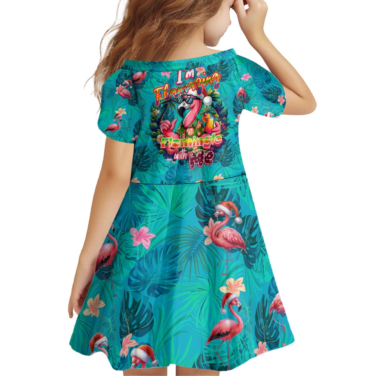 Tropical Flamingo Christmas Kid Short Sleeve Dress Shaka Shaka Will You Drink With Me - Wonder Print Shop