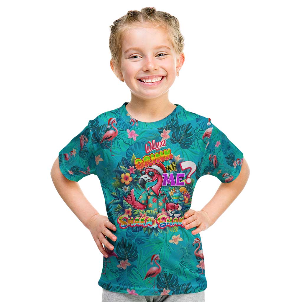 Tropical Flamingo Christmas Kid T Shirt Shaka Shaka Will You Drink With Me - Wonder Print Shop