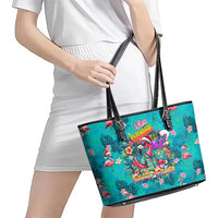 Tropical Flamingo Christmas Leather Tote Bag Shaka Shaka Will You Drink With Me - Wonder Print Shop
