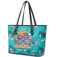 Tropical Flamingo Christmas Leather Tote Bag Shaka Shaka Will You Drink With Me - Wonder Print Shop