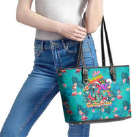 Tropical Flamingo Christmas Leather Tote Bag Shaka Shaka Will You Drink With Me - Wonder Print Shop