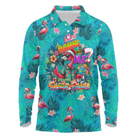 Tropical Flamingo Christmas Long Sleeve Polo Shirt Shaka Shaka Will You Drink With Me - Wonder Print Shop