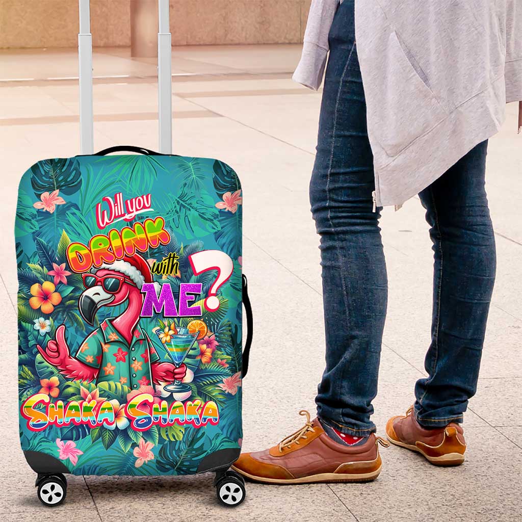 Tropical Flamingo Christmas Luggage Cover Shaka Shaka Will You Drink With Me - Wonder Print Shop