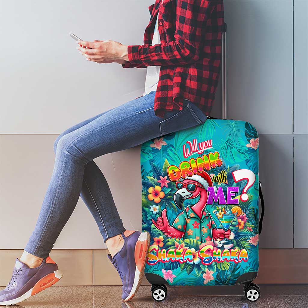 Tropical Flamingo Christmas Luggage Cover Shaka Shaka Will You Drink With Me - Wonder Print Shop