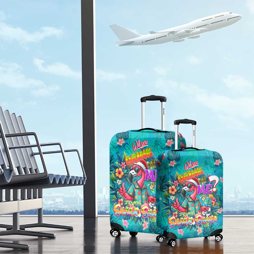 Tropical Flamingo Christmas Luggage Cover Shaka Shaka Will You Drink With Me - Wonder Print Shop