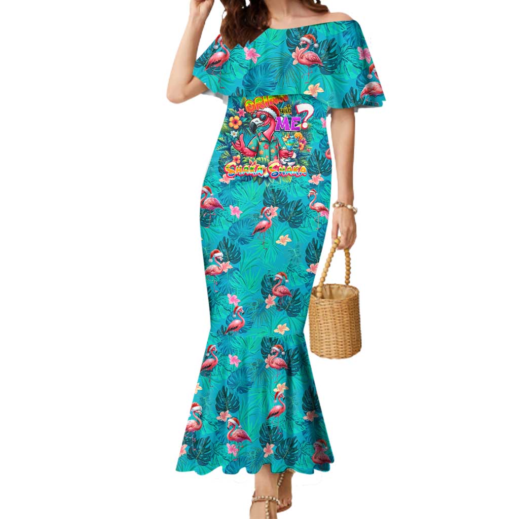 Tropical Flamingo Christmas Mermaid Dress Shaka Shaka Will You Drink With Me - Wonder Print Shop