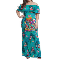 Tropical Flamingo Christmas Off Shoulder Maxi Dress Shaka Shaka Will You Drink With Me - Wonder Print Shop