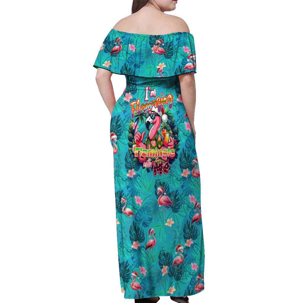 Tropical Flamingo Christmas Off Shoulder Maxi Dress Shaka Shaka Will You Drink With Me - Wonder Print Shop
