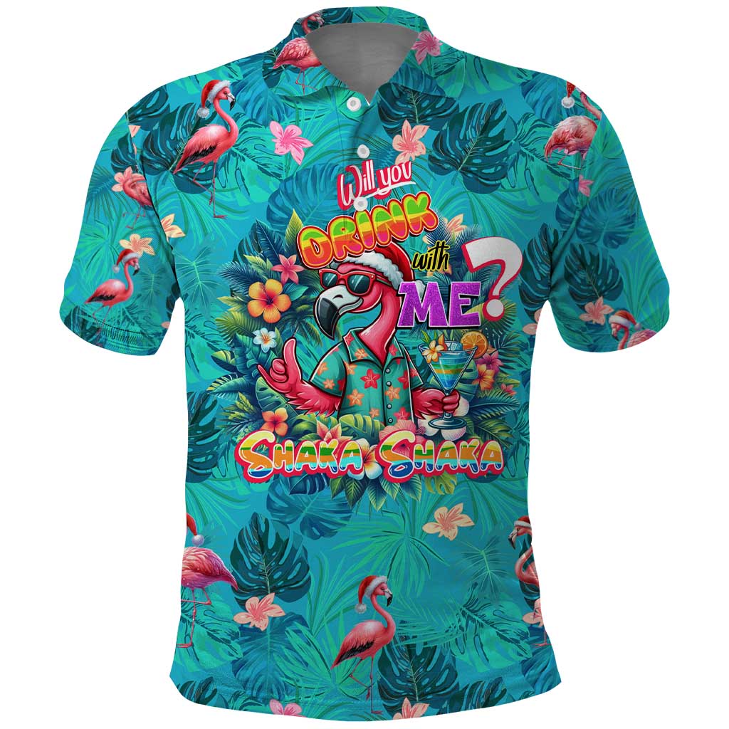 Tropical Flamingo Christmas Polo Shirt Shaka Shaka Will You Drink With Me - Wonder Print Shop