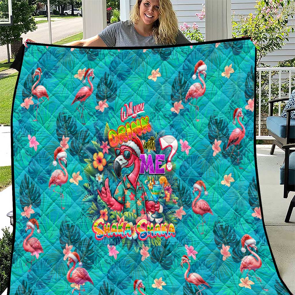 Tropical Flamingo Christmas Quilt Shaka Shaka Will You Drink With Me - Wonder Print Shop