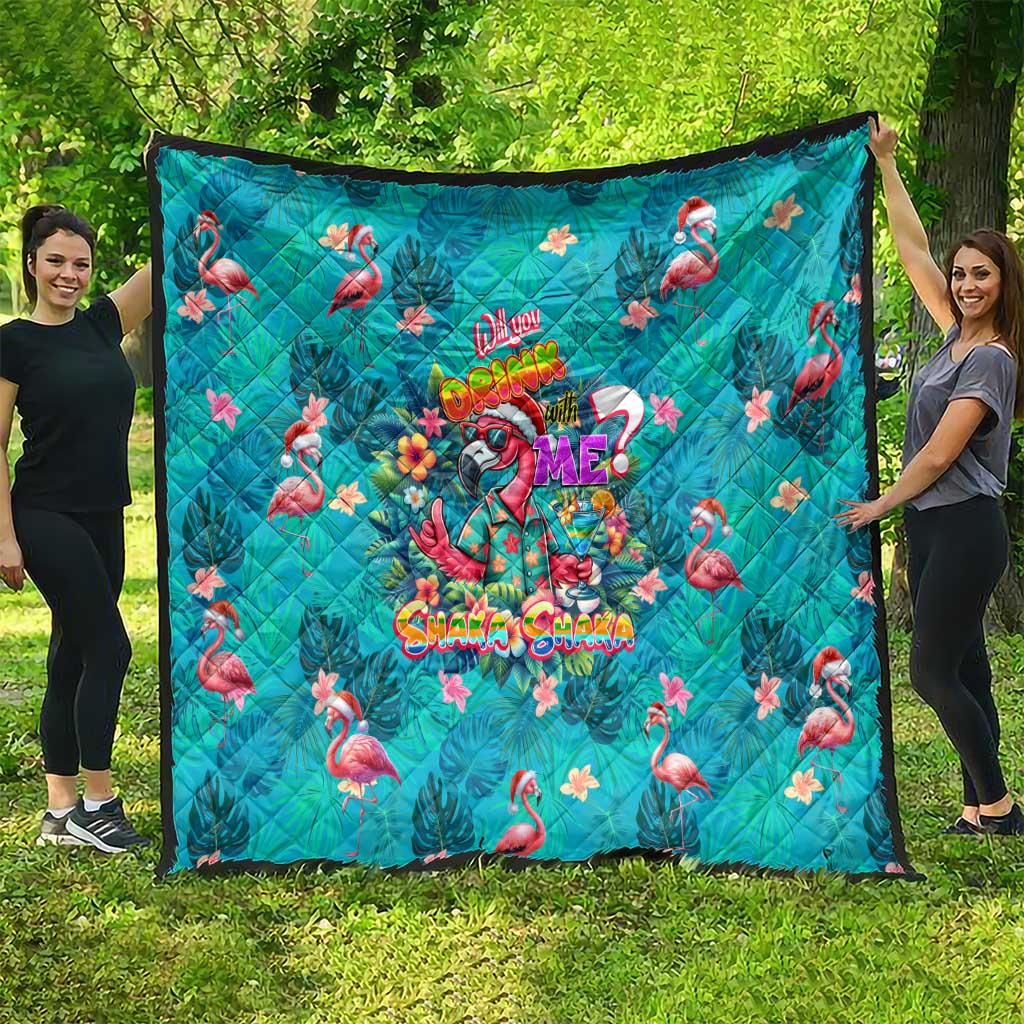 Tropical Flamingo Christmas Quilt Shaka Shaka Will You Drink With Me - Wonder Print Shop