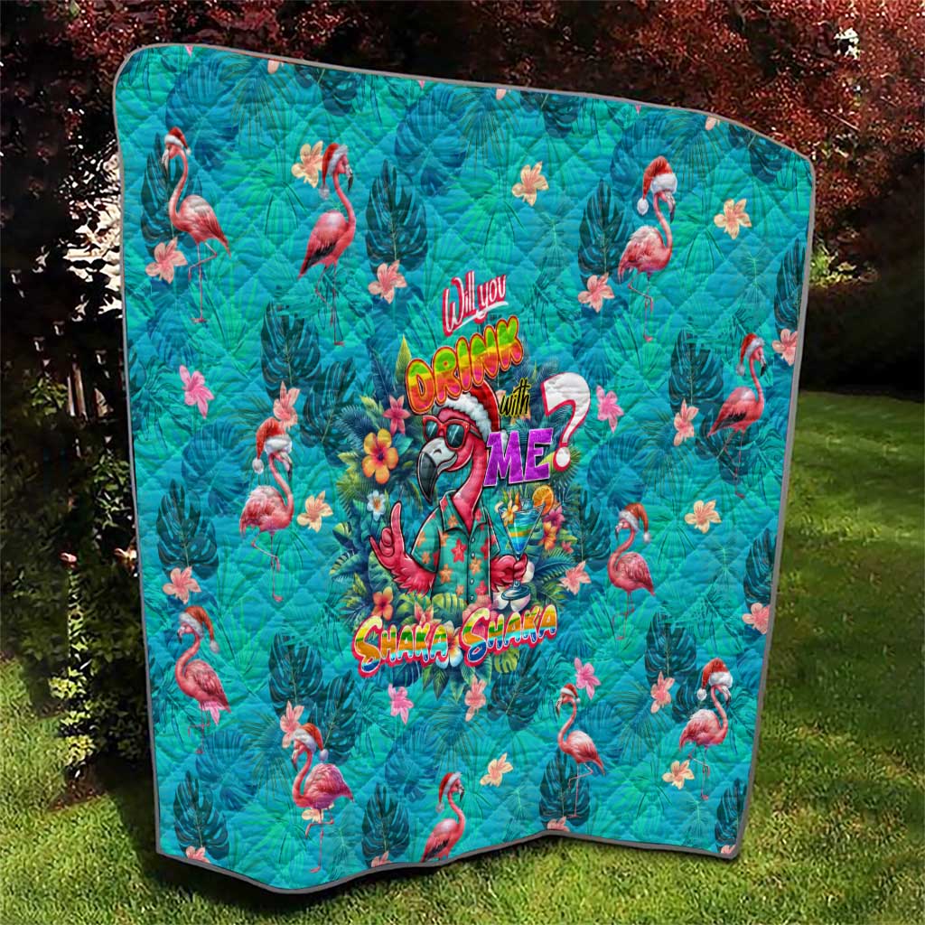 Tropical Flamingo Christmas Quilt Shaka Shaka Will You Drink With Me - Wonder Print Shop