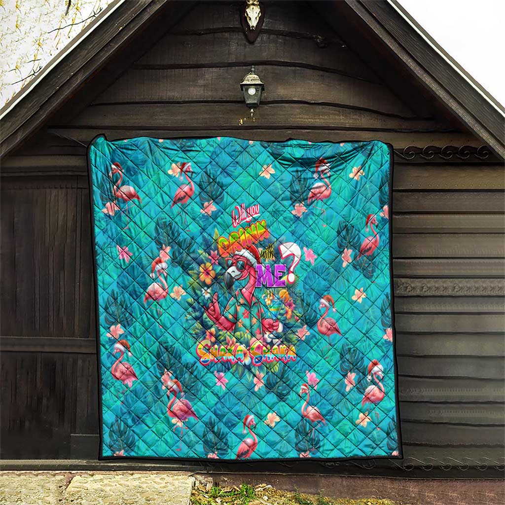 Tropical Flamingo Christmas Quilt Shaka Shaka Will You Drink With Me - Wonder Print Shop