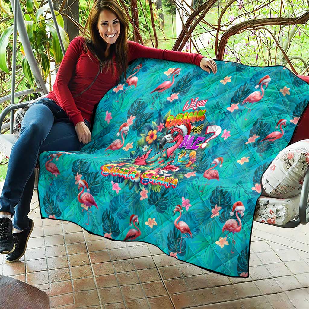 Tropical Flamingo Christmas Quilt Shaka Shaka Will You Drink With Me - Wonder Print Shop