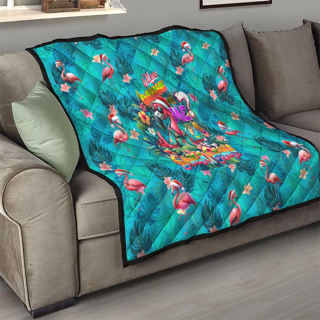 Tropical Flamingo Christmas Quilt Shaka Shaka Will You Drink With Me - Wonder Print Shop