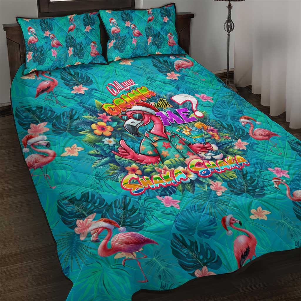 Tropical Flamingo Christmas Quilt Bed Set Shaka Shaka Will You Drink With Me - Wonder Print Shop