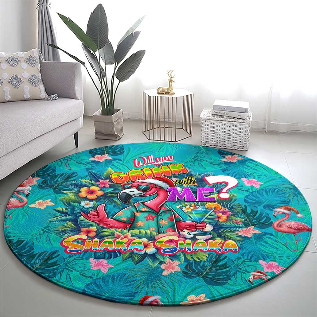 Tropical Flamingo Christmas Round Carpet Shaka Shaka Will You Drink With Me - Wonder Print Shop