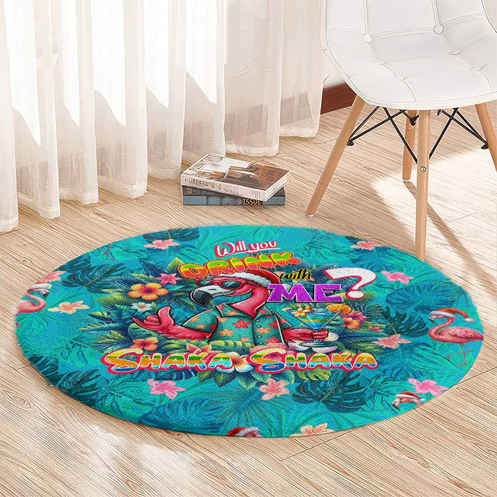 Tropical Flamingo Christmas Round Carpet Shaka Shaka Will You Drink With Me - Wonder Print Shop