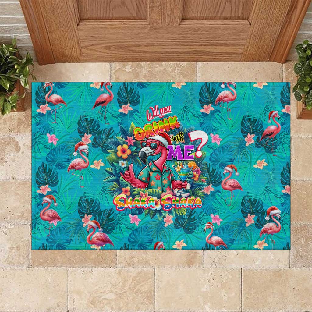 Tropical Flamingo Christmas Rubber Doormat Shaka Shaka Will You Drink With Me - Wonder Print Shop