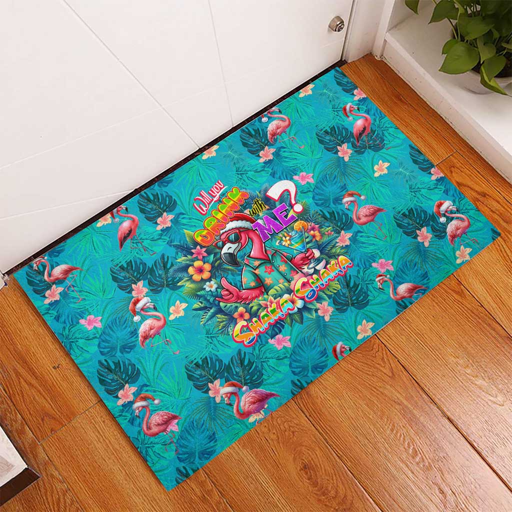 Tropical Flamingo Christmas Rubber Doormat Shaka Shaka Will You Drink With Me - Wonder Print Shop