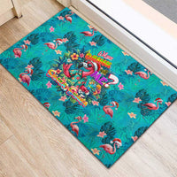 Tropical Flamingo Christmas Rubber Doormat Shaka Shaka Will You Drink With Me - Wonder Print Shop