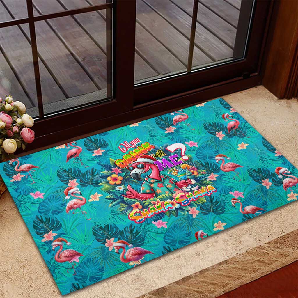 Tropical Flamingo Christmas Rubber Doormat Shaka Shaka Will You Drink With Me - Wonder Print Shop