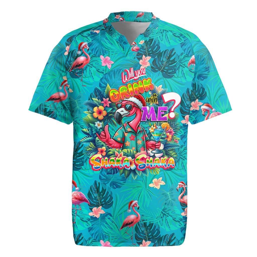 Tropical Flamingo Christmas Rugby Jersey Shaka Shaka Will You Drink With Me - Wonder Print Shop