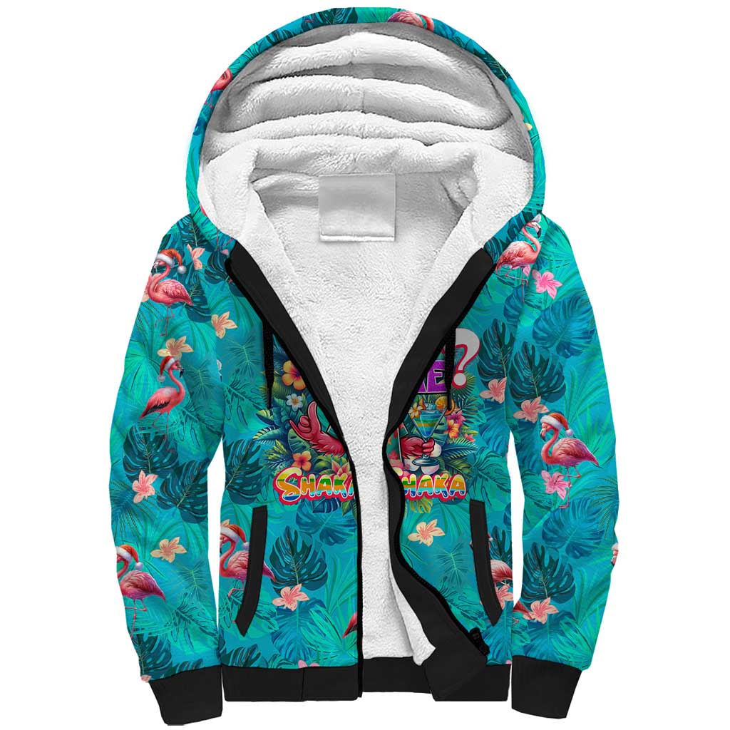 Tropical Flamingo Christmas Sherpa Hoodie Shaka Shaka Will You Drink With Me - Wonder Print Shop
