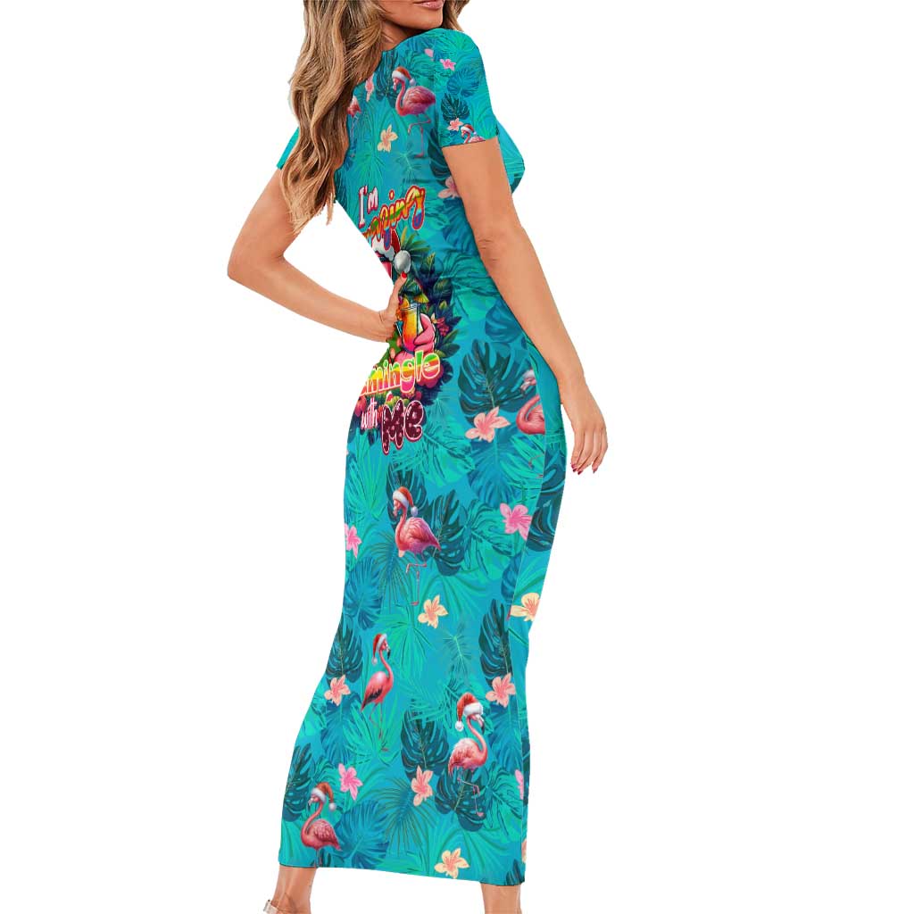 Tropical Flamingo Christmas Short Sleeve Bodycon Dress Shaka Shaka Will You Drink With Me - Wonder Print Shop