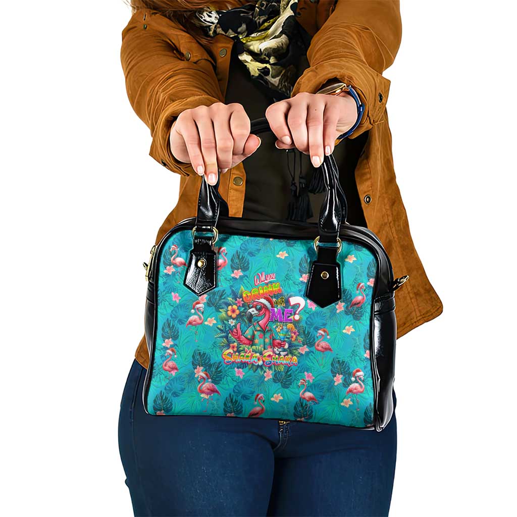 Tropical Flamingo Christmas Shoulder Handbag Shaka Shaka Will You Drink With Me - Wonder Print Shop