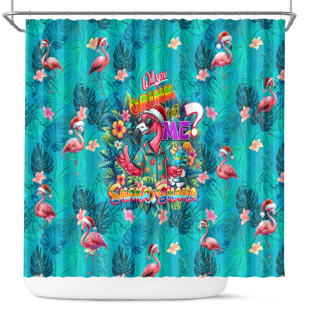 Tropical Flamingo Christmas Shower Curtain Shaka Shaka Will You Drink With Me - Wonder Print Shop