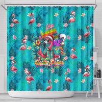 Tropical Flamingo Christmas Shower Curtain Shaka Shaka Will You Drink With Me - Wonder Print Shop