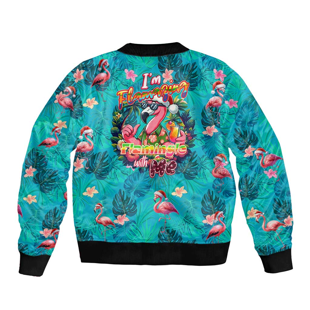 Tropical Flamingo Christmas Sleeve Zip Bomber Jacket Shaka Shaka Will You Drink With Me - Wonder Print Shop