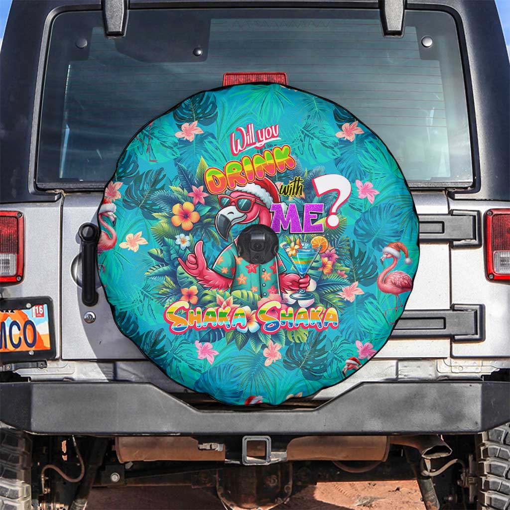 Tropical Flamingo Christmas Spare Tire Cover Shaka Shaka Will You Drink With Me - Wonder Print Shop