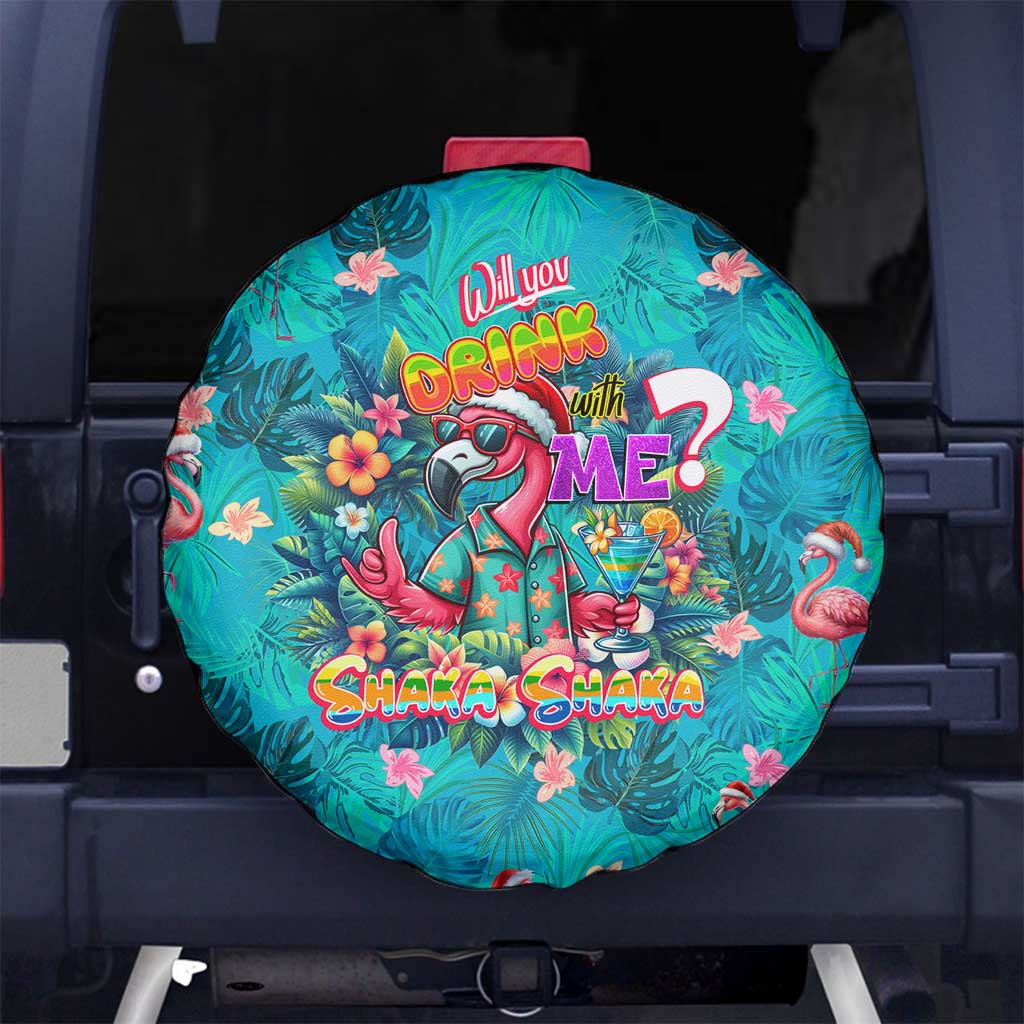 Tropical Flamingo Christmas Spare Tire Cover Shaka Shaka Will You Drink With Me - Wonder Print Shop