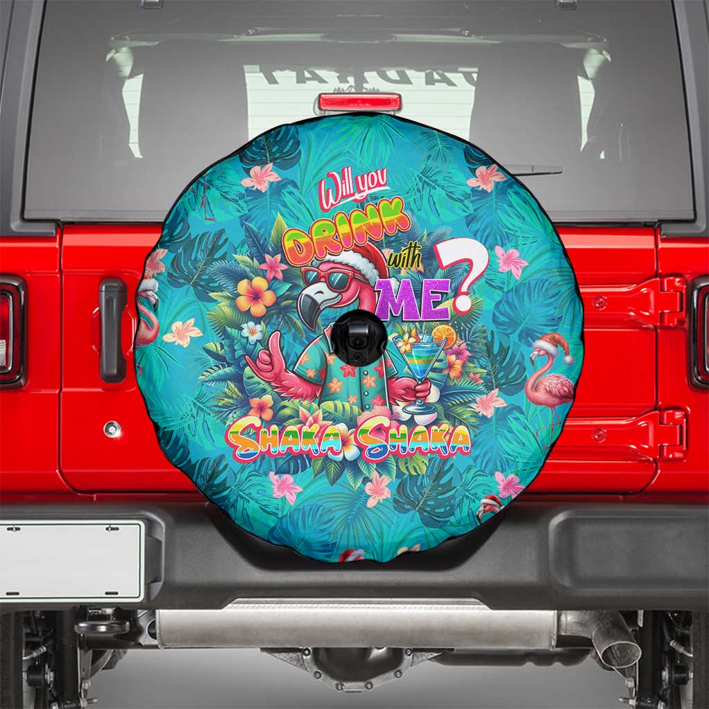 Tropical Flamingo Christmas Spare Tire Cover Shaka Shaka Will You Drink With Me - Wonder Print Shop